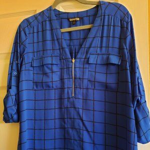 Express Portofino Shirt Zippered Long Sleeve Roll Tab Blouse Size Large